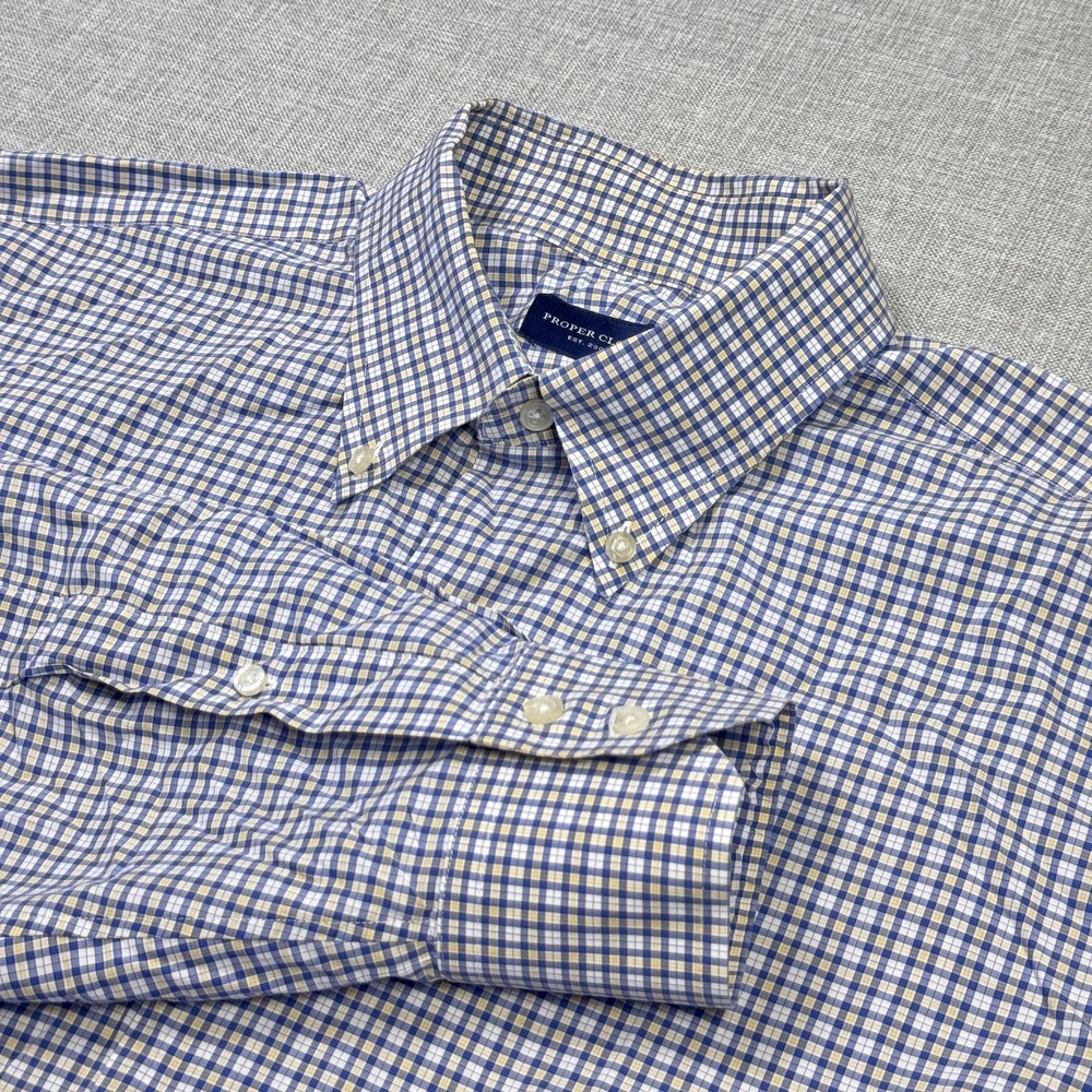 Proper Cloth Button-Up Shirt Mens L Blue Check Long Sleeve Button-Down